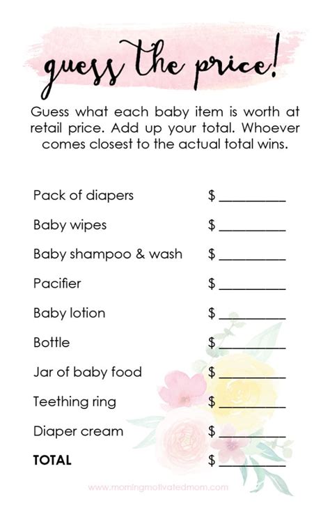 Guess The Price Game Printable